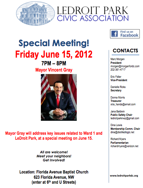 Join us for a Special Meeting, Friday, June 15, 2012- Mayor Vincent Gray