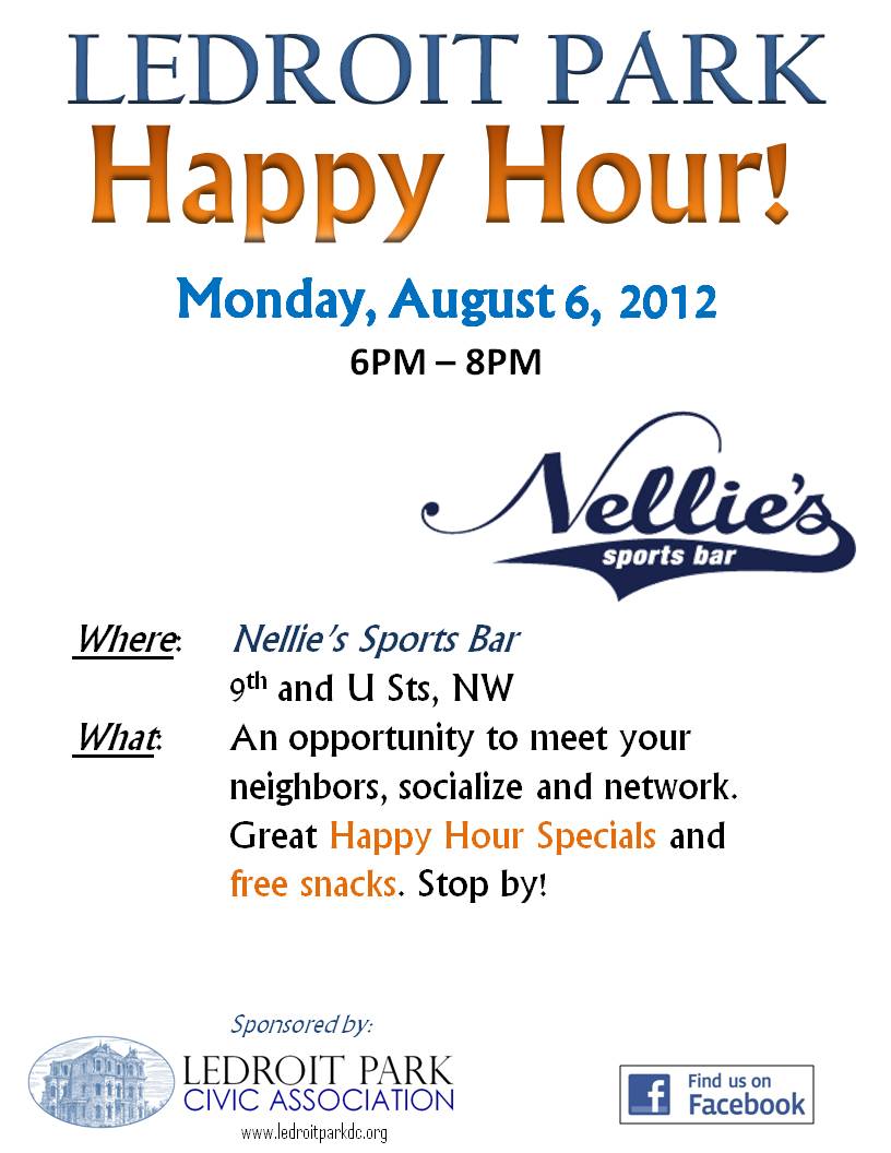 LeDroit Park Happy Hour @ Nellie’s 6-8 pm 8/6/12