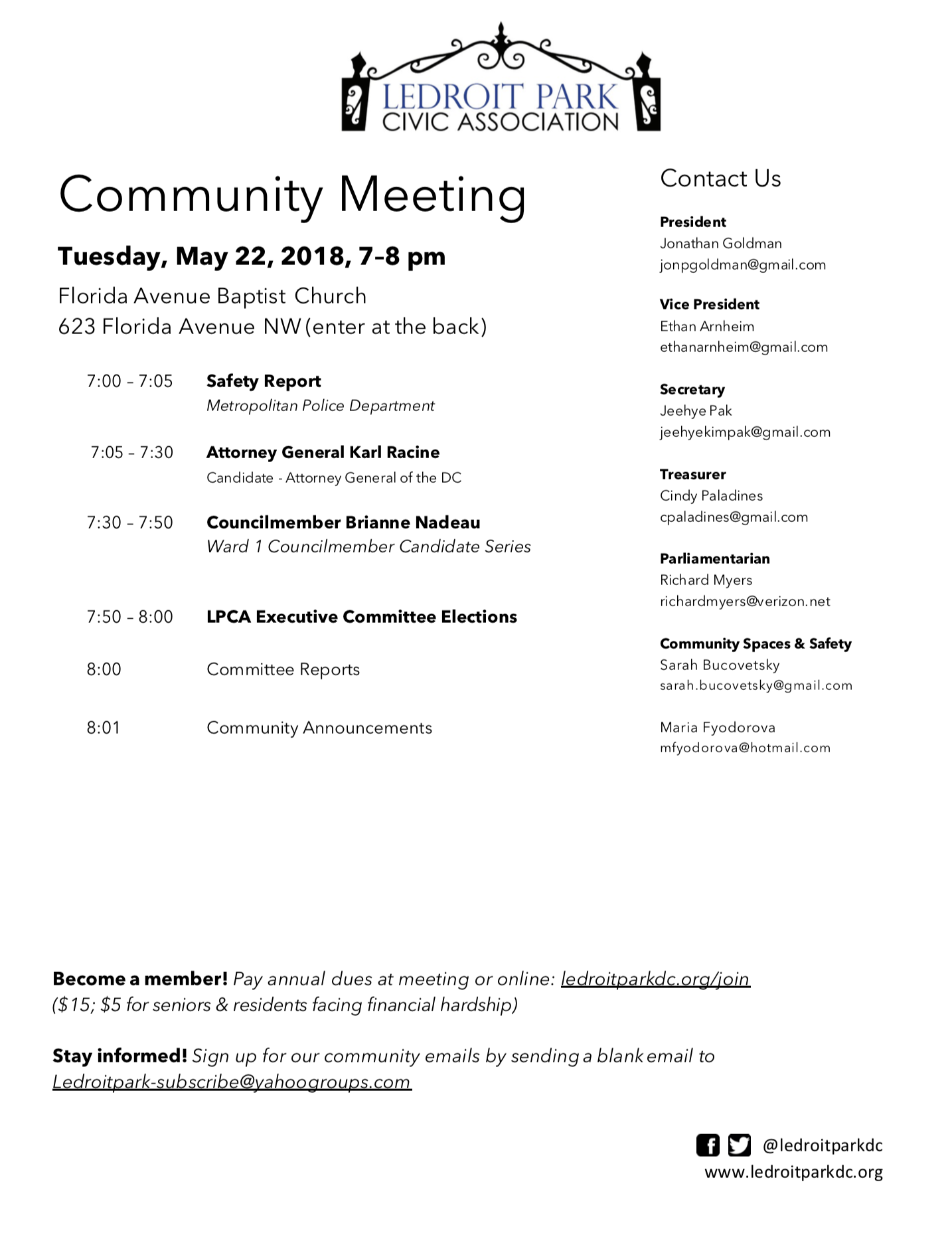 May 2018 Meeting Agenda