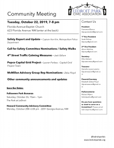 October 2019 LPCA Meeting Agenda (Tuesday, Oct. 22, 7-8 PM)