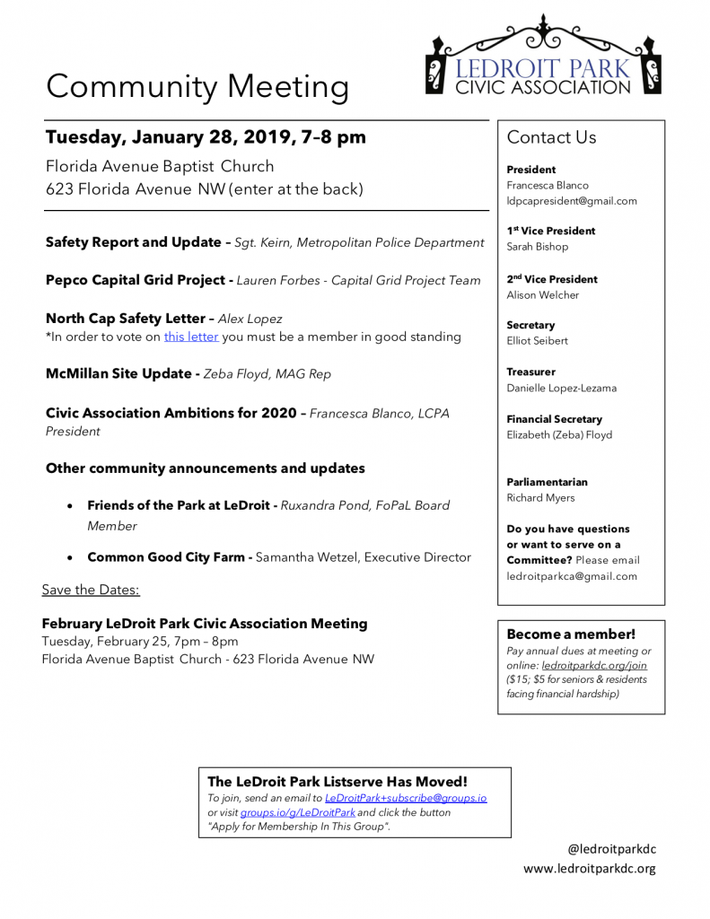 January 2020 LPCA Meeting Agenda (Tuesday, Jan. 28, 7-8 PM)