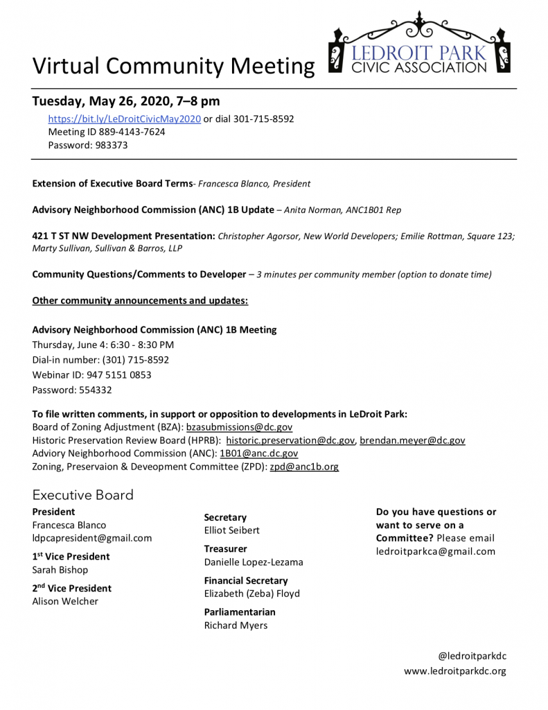 MAY 2020 LPCA MEETING AGENDA (TUESDAY, May. 26, 7-8 PM)